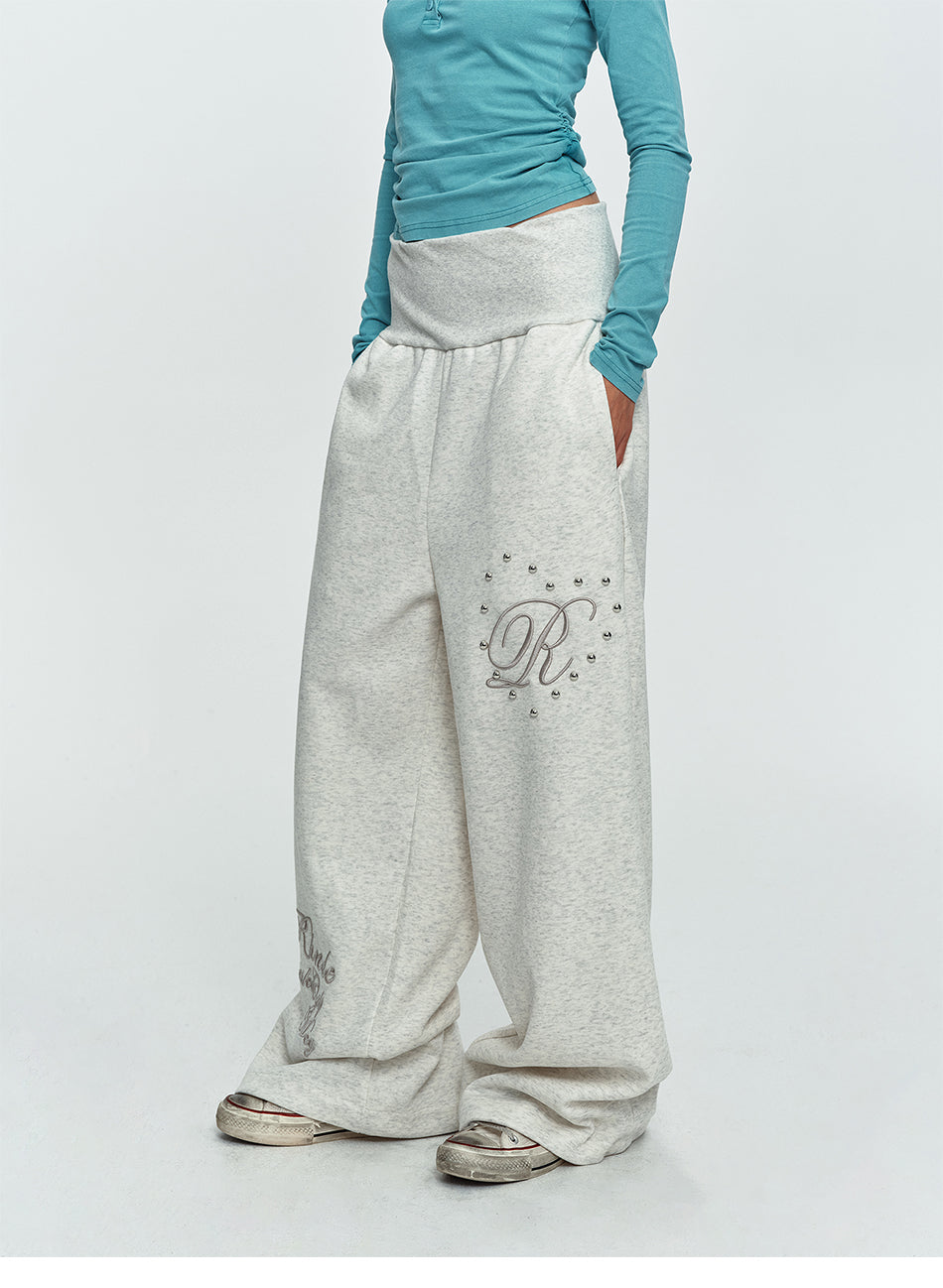 MADWITCH STUDDED FOLD-OVER WIDE-LEG SWEATPANTS #L2026617