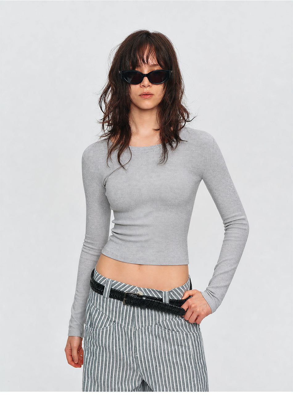 MADWITCH CROPPED RIBBED LONG TEE #C2026347