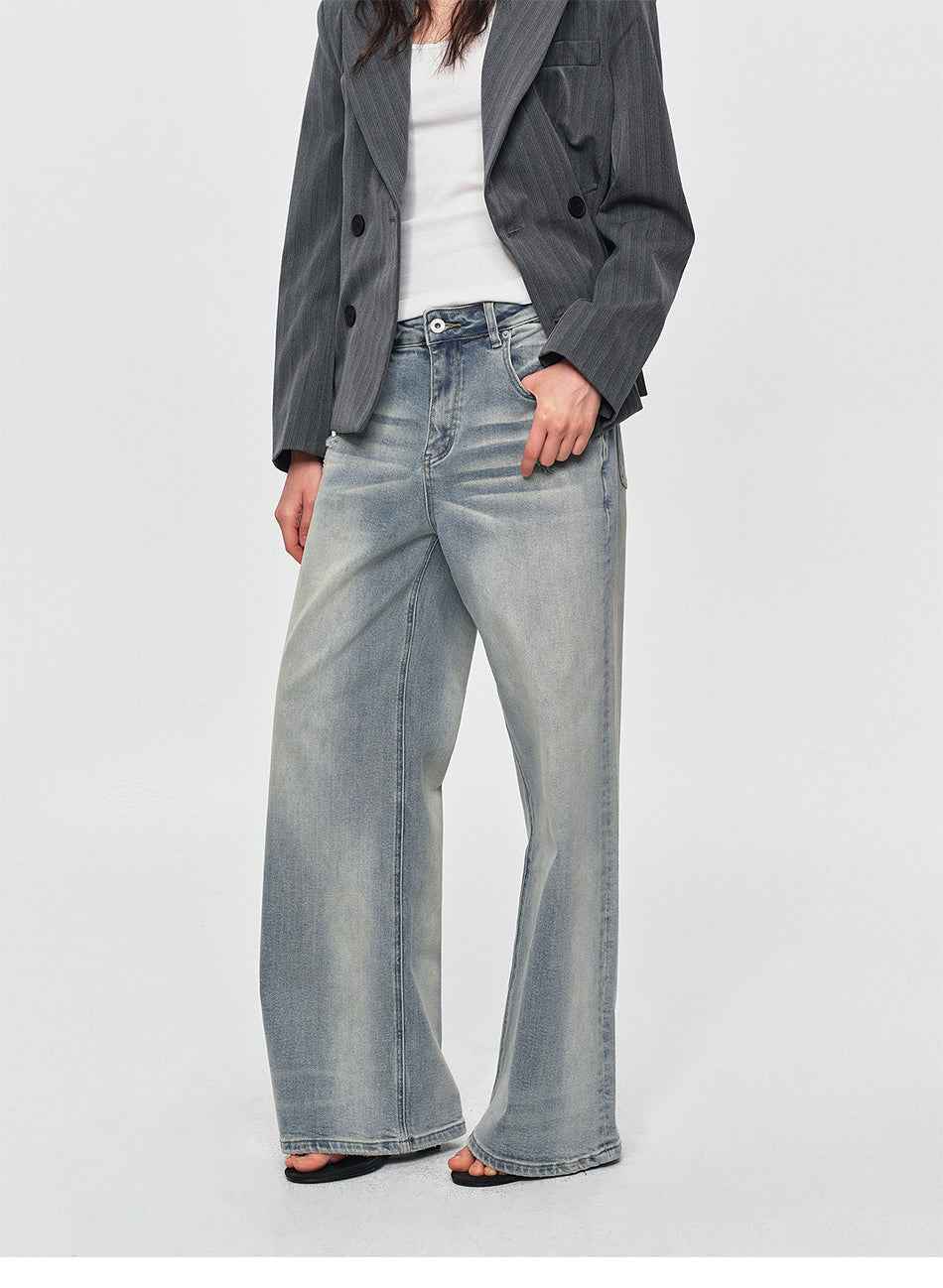 MADWITCH VINTAGE WASHED DISTRESSED WIDE-LEG JEANS #BKJ7601