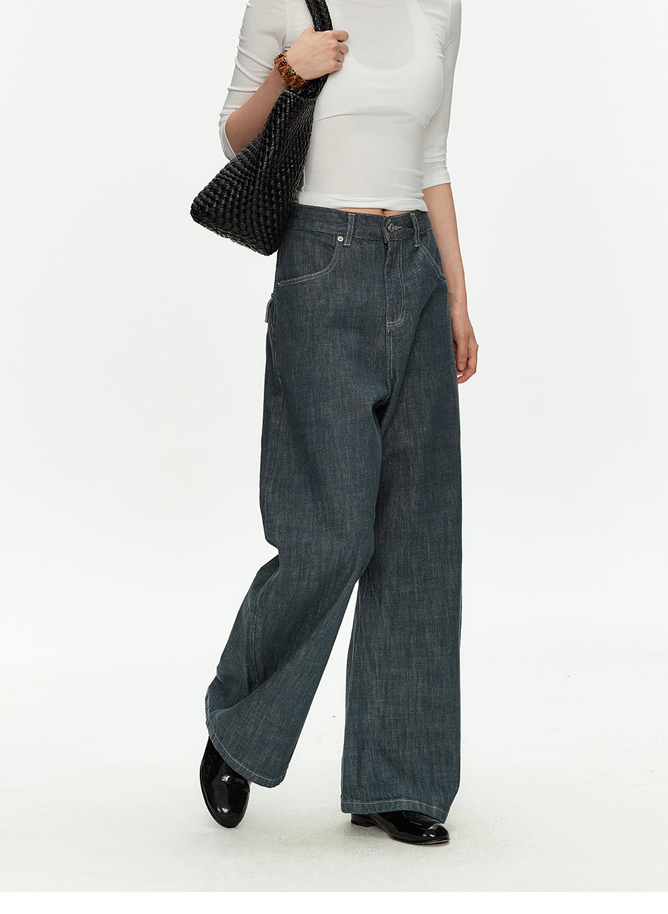 MADWITCH TEAL WASHED MARTINGALE WIDE JEANS #GPH9808