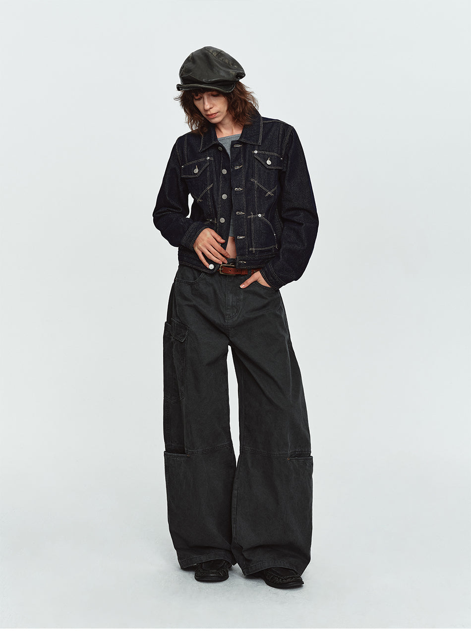 MADWITCH WASHED MULTI-POCKET CURVED-LEG CARGO PANTS #DR9622
