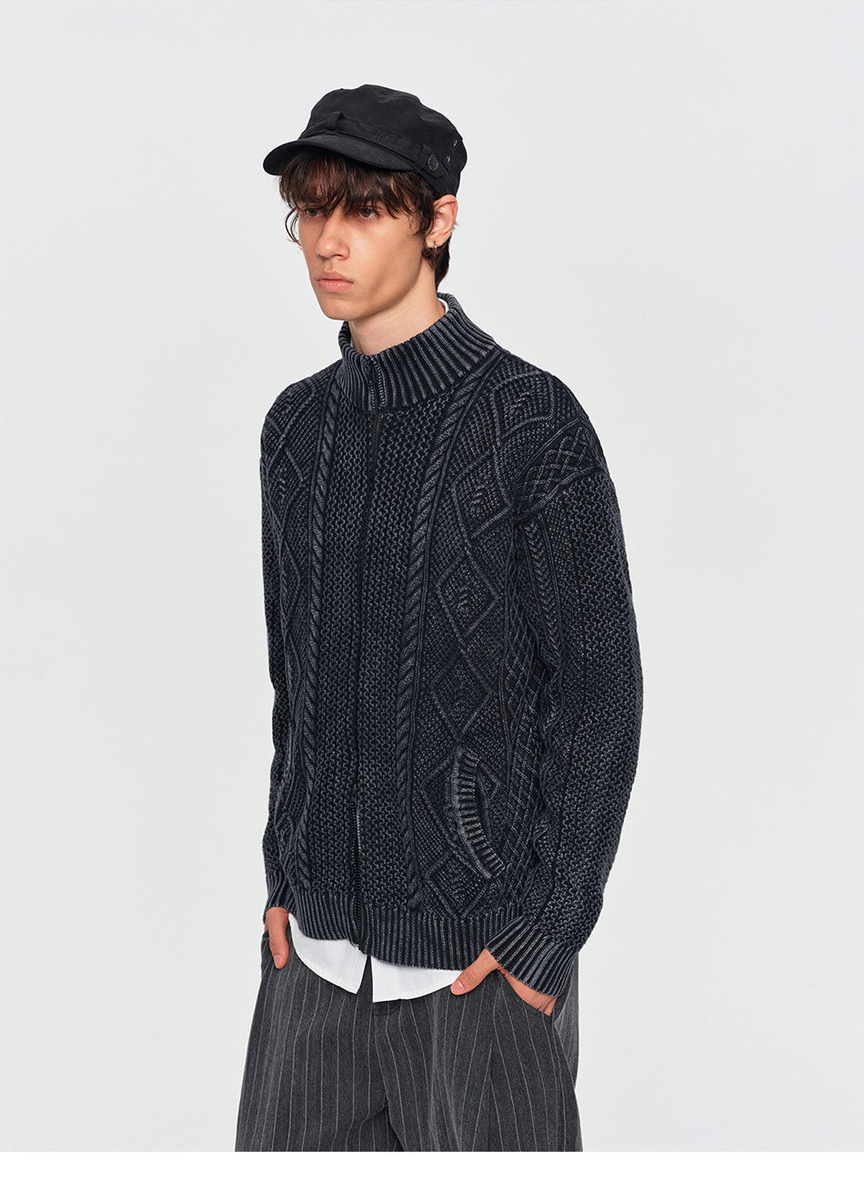 MADWITCH CABLE-KNIT ZIP-UP CARDIGAN #GPMYC022