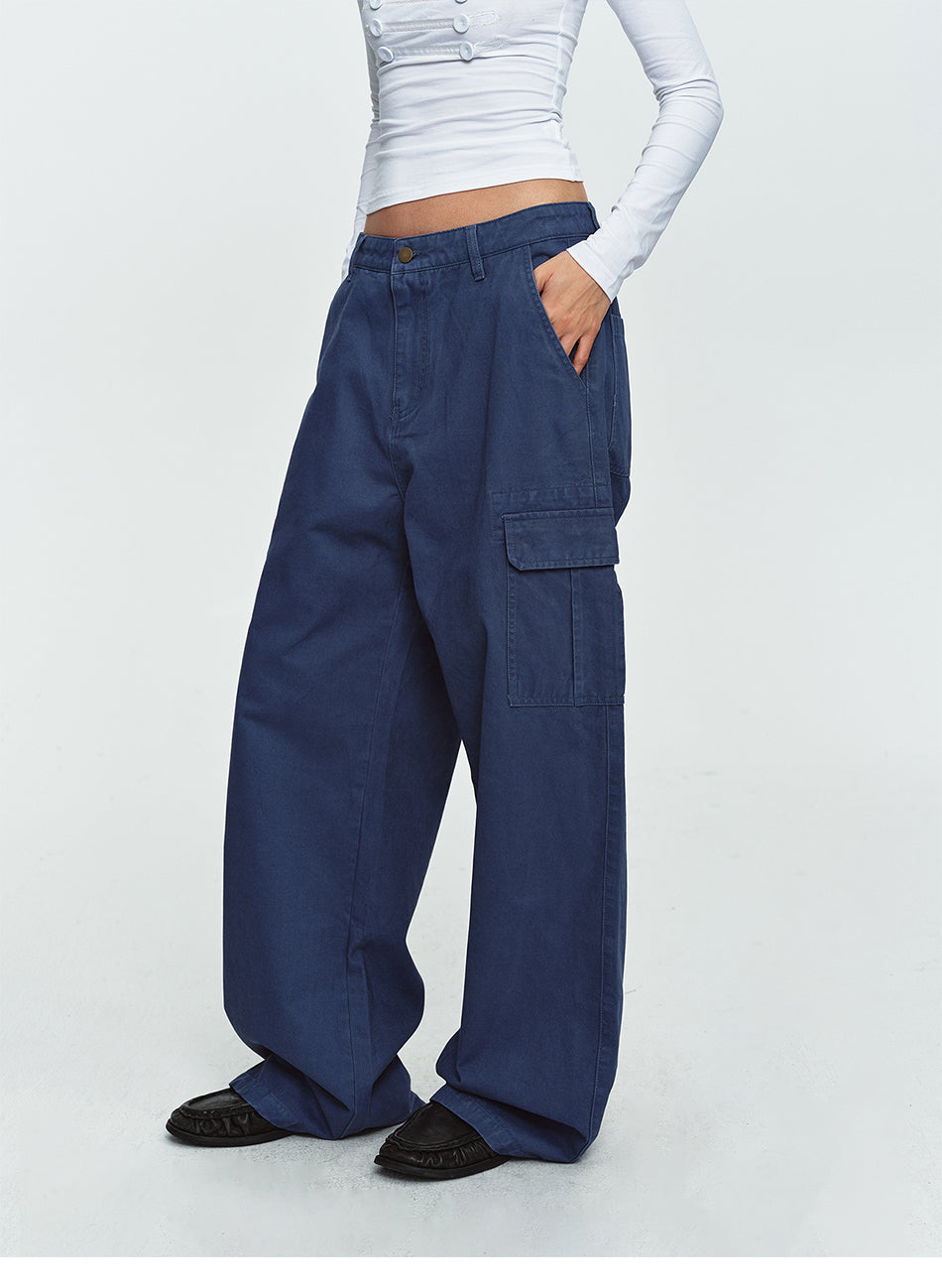 MADWITCH MINIMALIST SIDE-POCKET WIDE-LEG CARGO PANTS #A645