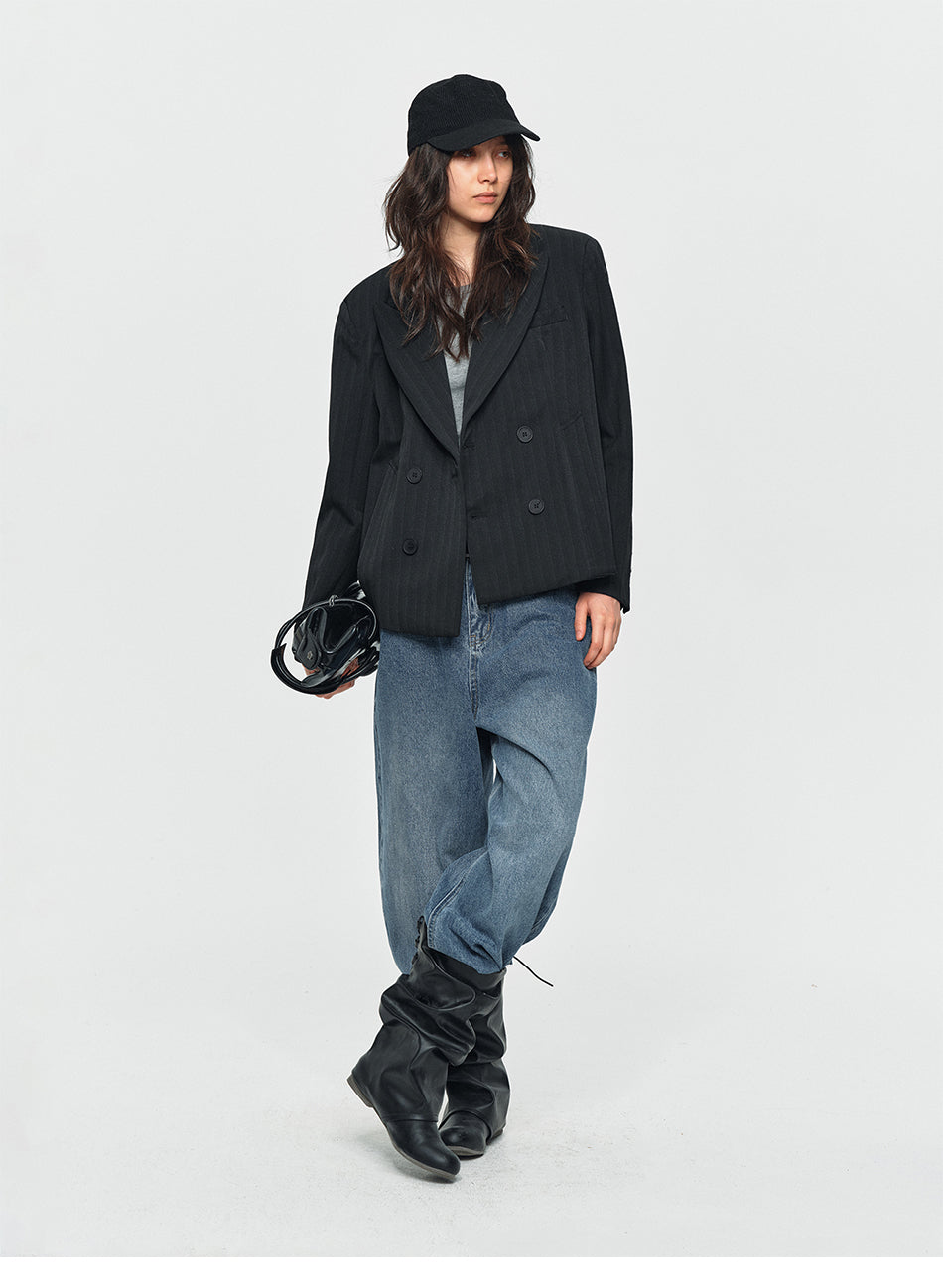 MADWITCH SHADOW-PINSTRIPE DOUBLE-BREASTED BLAZER #AW26122