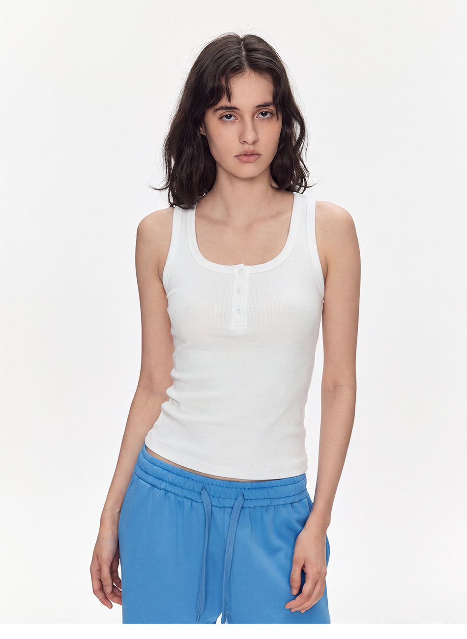 MADWITCH MINIMALIST U-NECK CROPPED RIBBED TANK TOP #C2026329