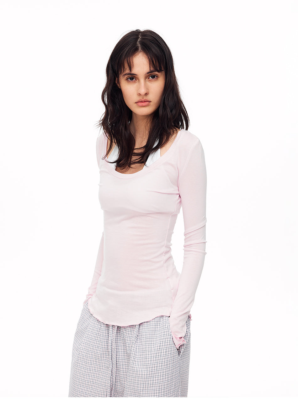 MADWITCH MINIMALIST U-NECK TENCEL LONG-SLEEVE T-SHIRT #G2110