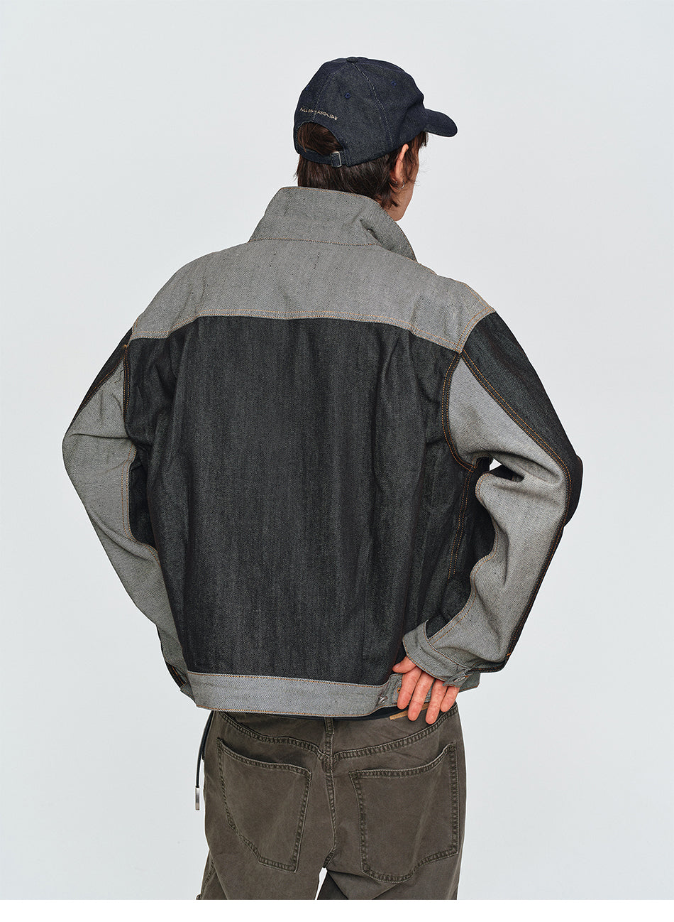 MADWITCH CONTRAST-COLLAR DUAL-POCKET CROPPED DENIM JACKET #2606WT3023