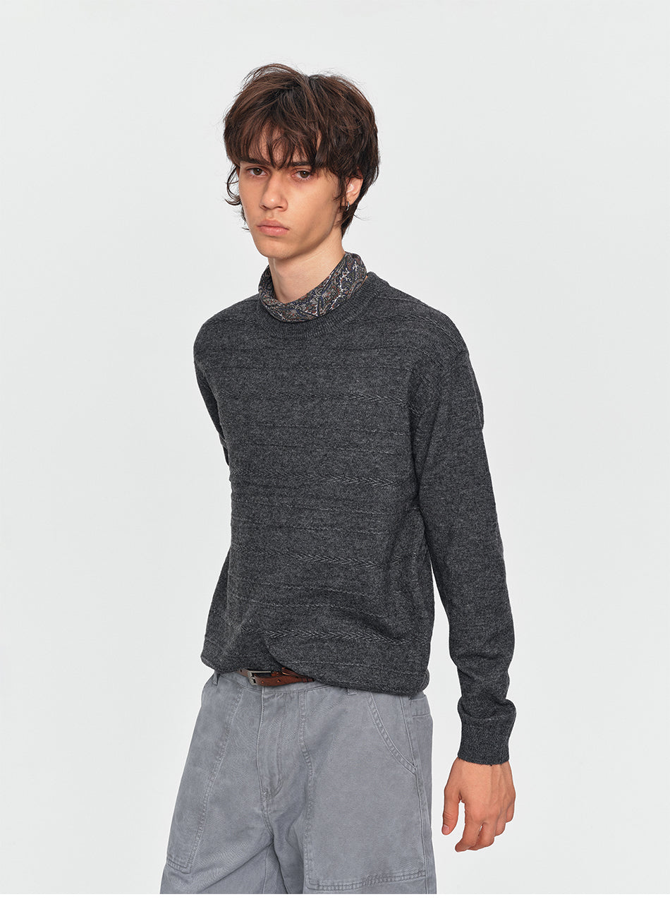 MADWITCH TEXTURED CREWNECK WOOL-BLEND SWEATER #32878