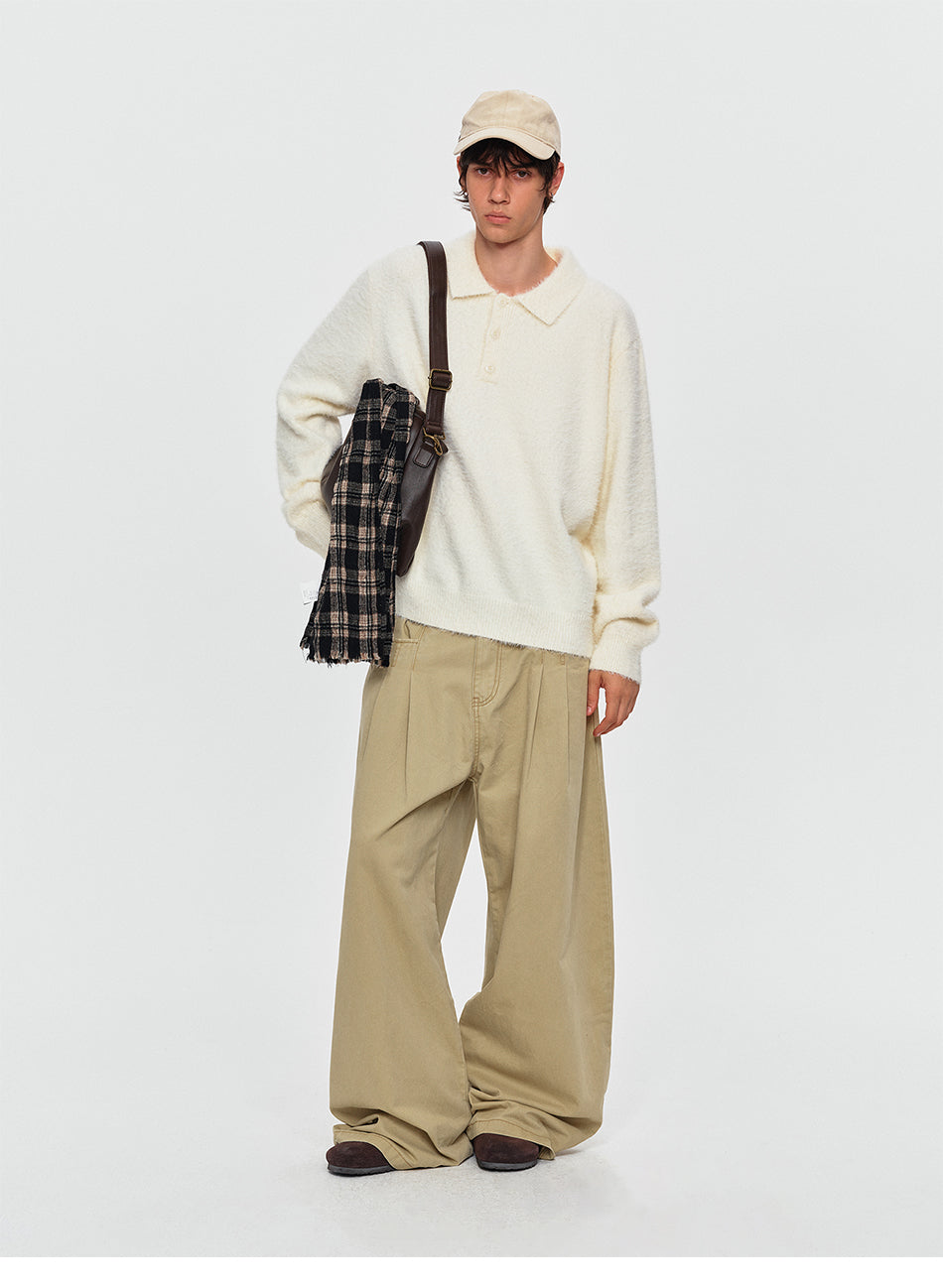 MADWITCH FAUX-MINK POLO KNIT SWEATER #RM34