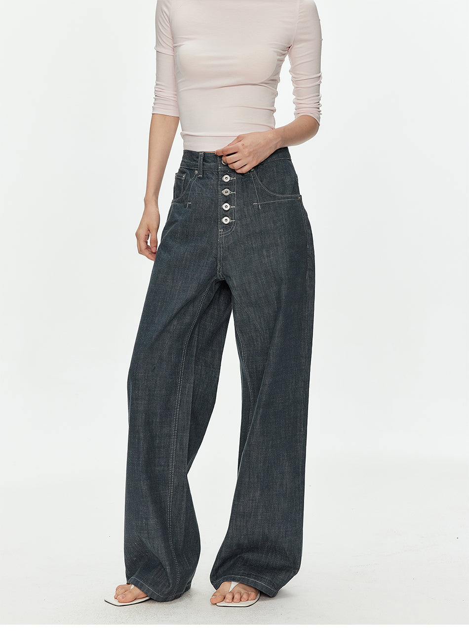 MADWITCH BUTTON FRONT VINTAGE WIDE JEANS #GPC9817