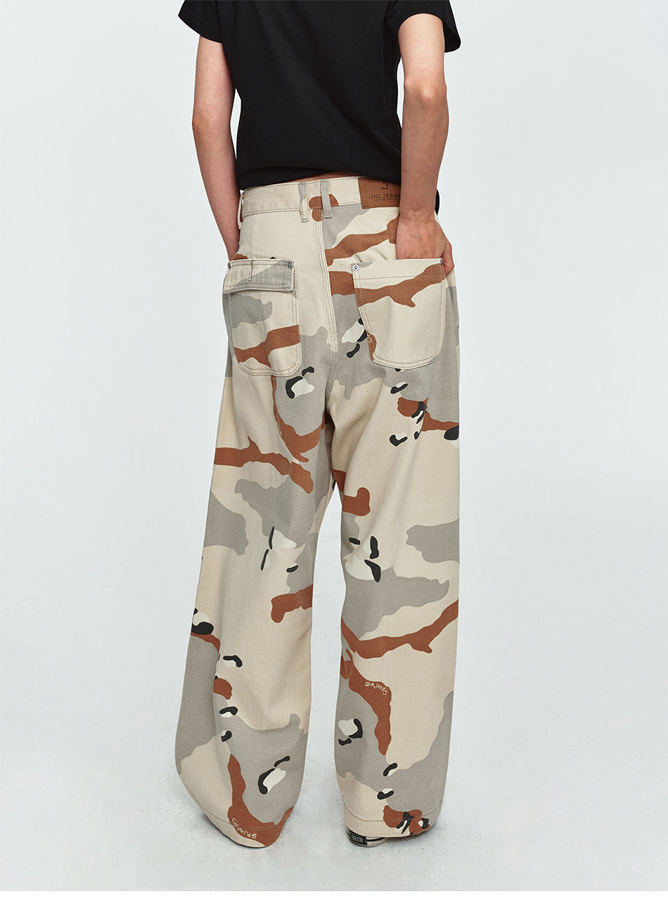 MADWITCH DESERT-CAMO WIDE-LEG RELAXED PANTS #Z353