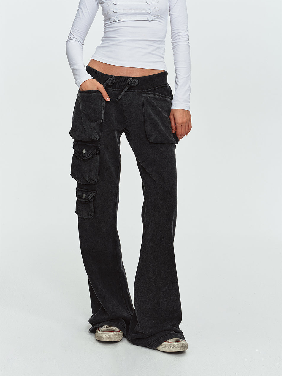 MADWITCH WING-EMBROIDERED WASHED FLARED CARGO SWEATPANTS #L2026705