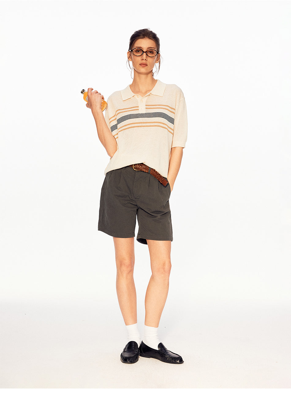 MADWITCH STRIPED KNIT POLO TEE #27496