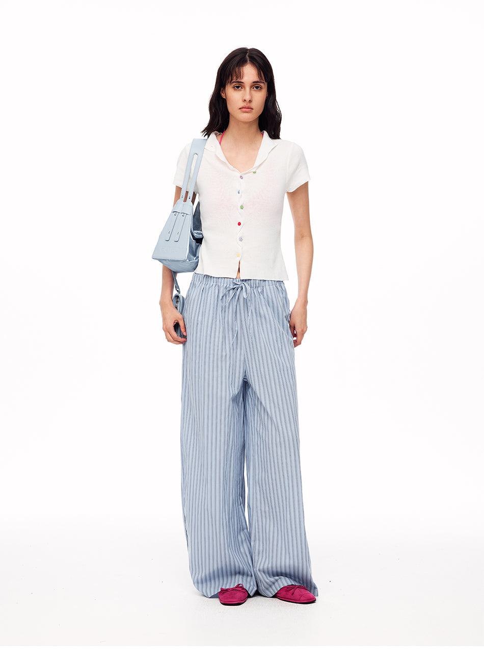 MADWITCH STRIPED DRAWSTRING SLOUCHY WIDE-LEG PANTS #CK61056