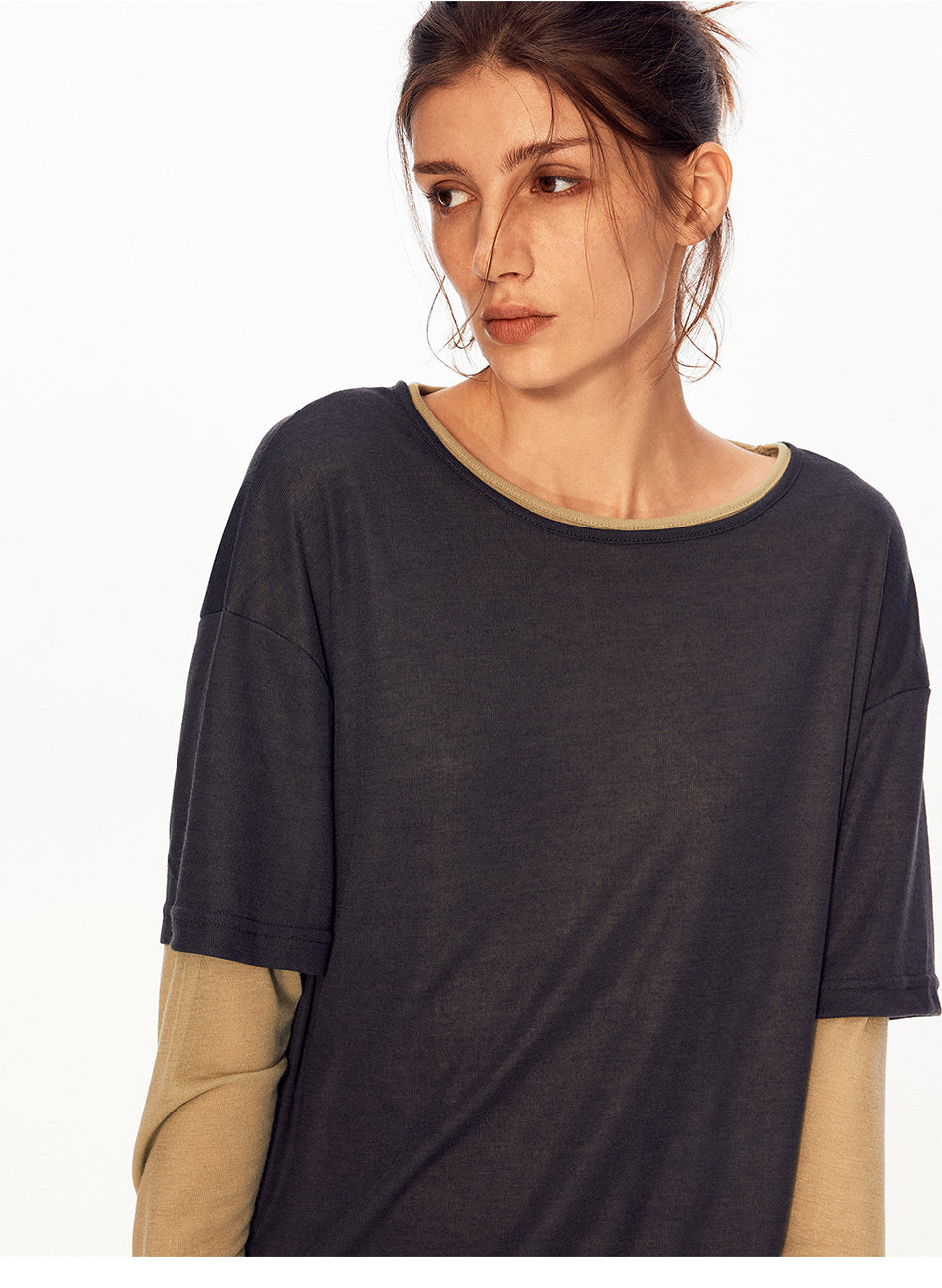 MADWITCH VINTAGE FAUX LAYER LONG TEE #27475