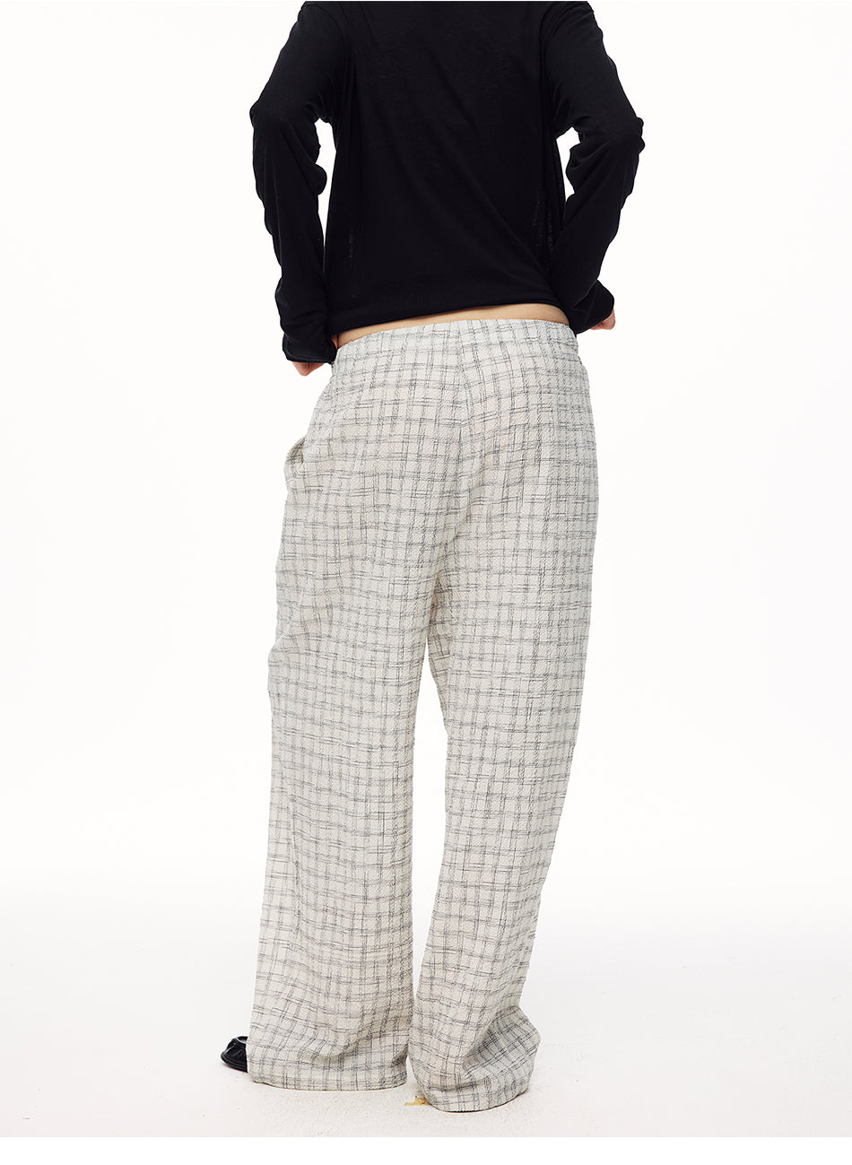 MADWITCH TEXTURED PLAID DRAWSTRING SLOUCHY PANTS #CK61088