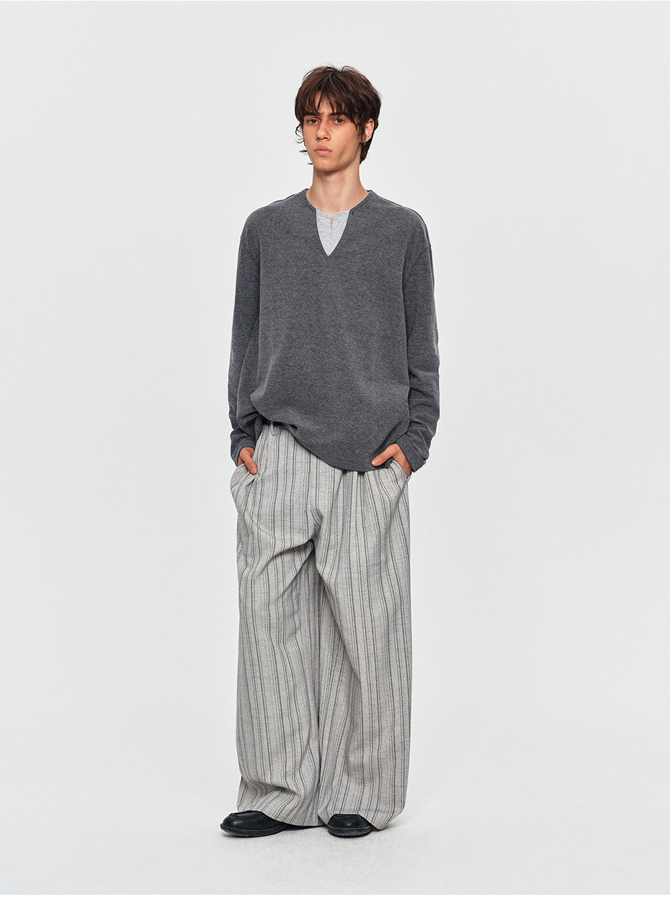 MADWITCH LAYERED HALF-ZIP V-NECK SWEATER #991502