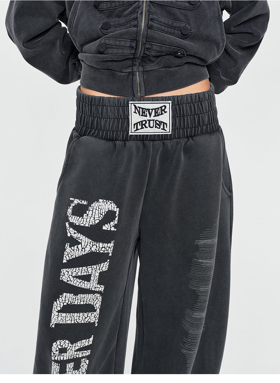 MADWITCH CRACKED-PRINT WASHED SWEATPANTS #H6797