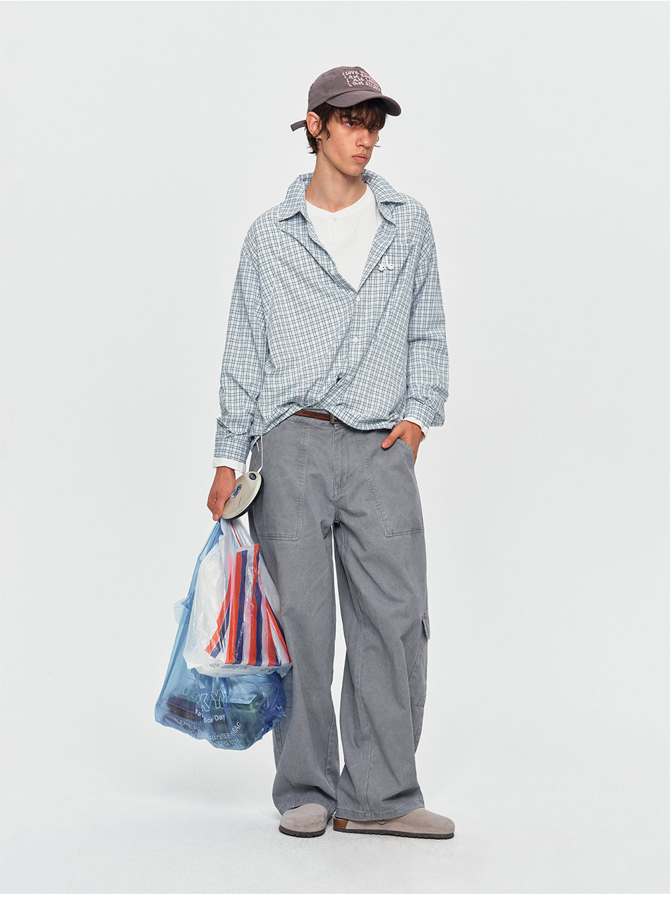 MADWITCH DRAWSTRING PLAID SHIRT #RC153