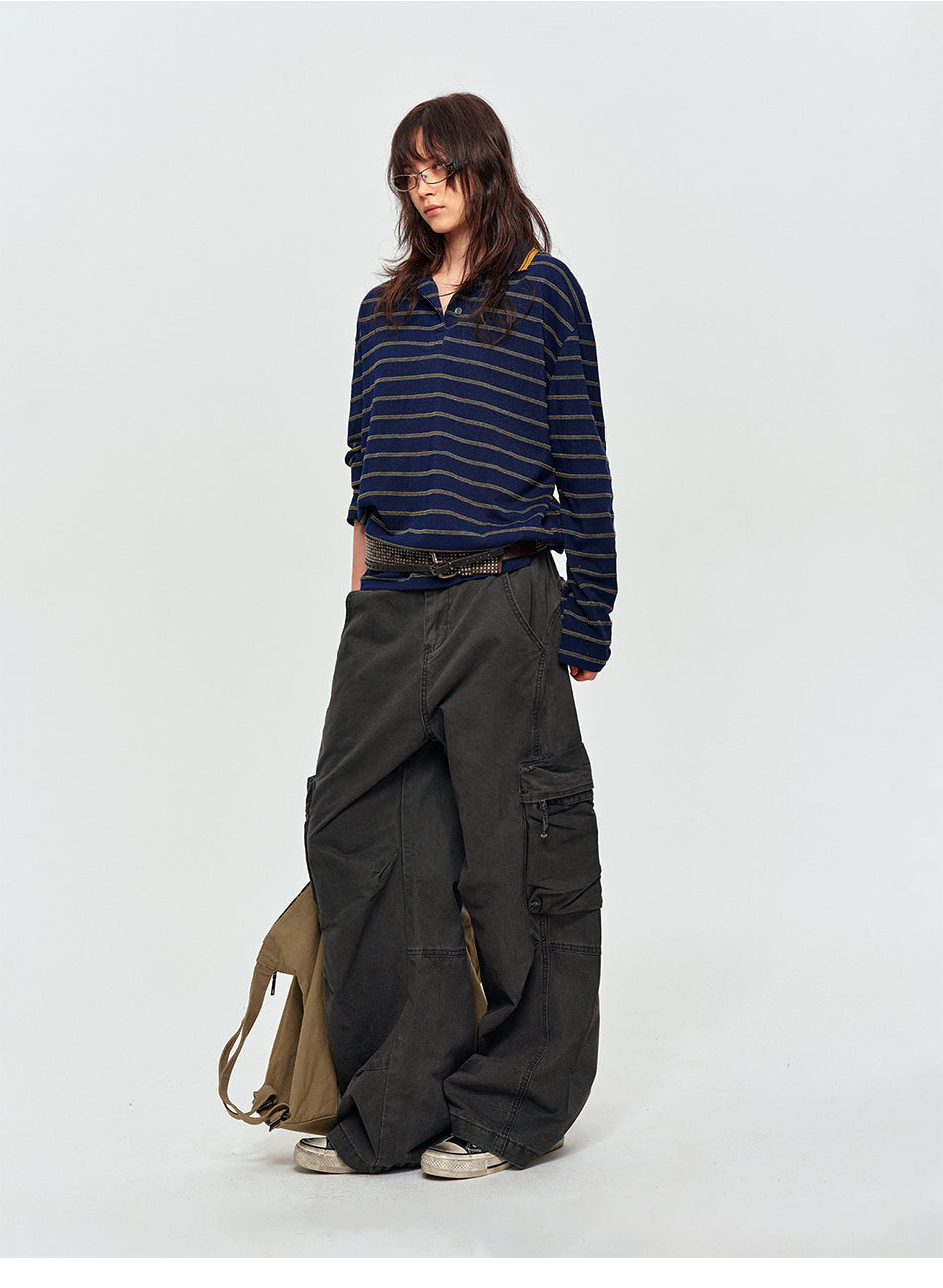 MADWITCH VINTAGE STRIPED DOUBLE-PLACKET POLO #PLO15