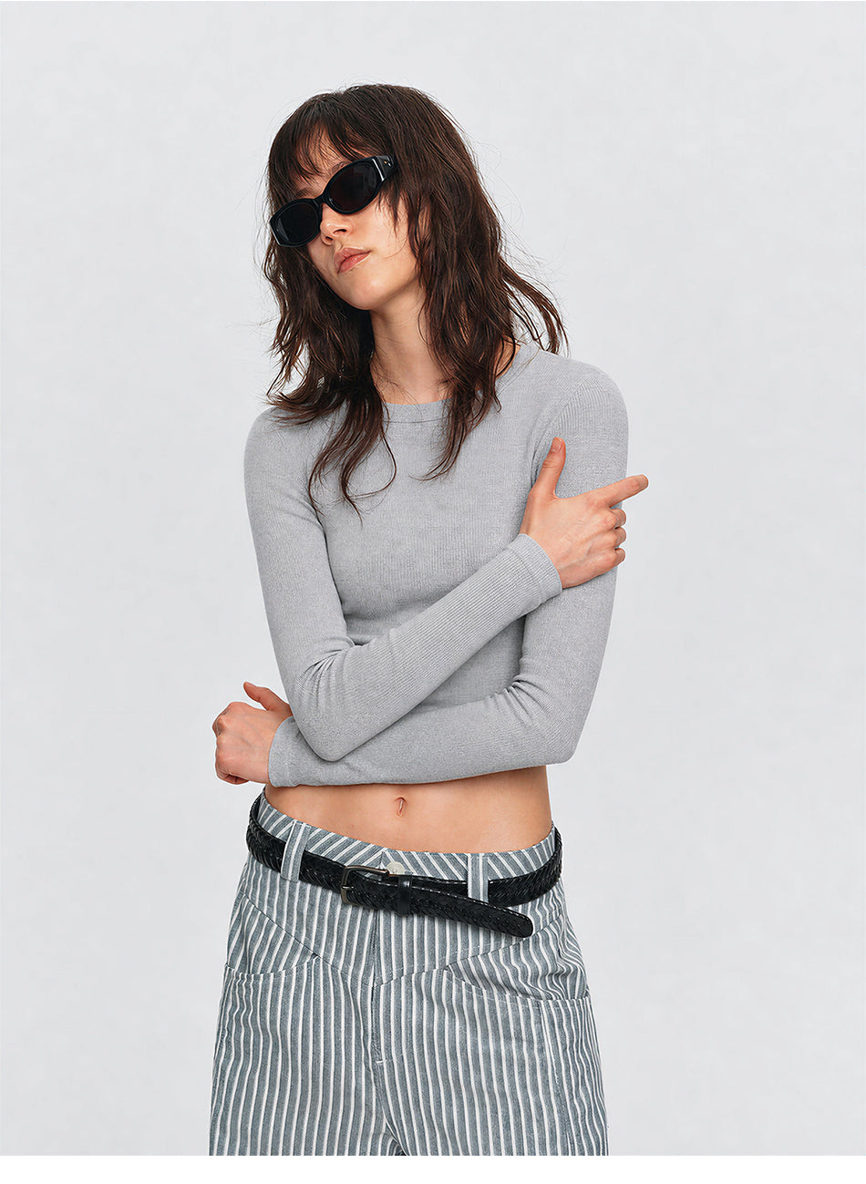 MADWITCH CROPPED RIBBED LONG TEE #C2026347