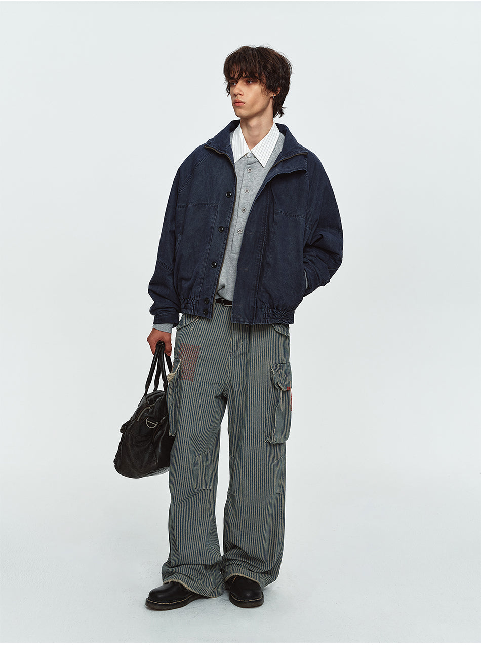 MADWITCH WASHED STAND-COLLAR RIBBED-HEM JACKET #AW26608