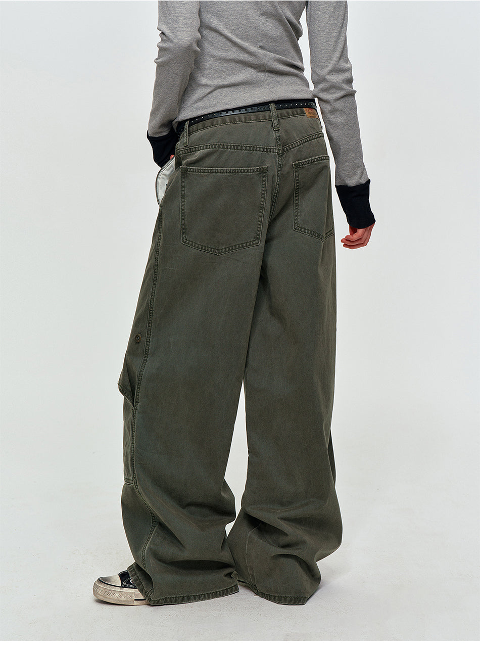 MADWITCH WASHED PANELED WIDE-LEG CARGO PANTS #DR9621