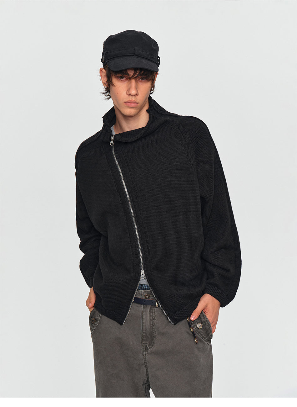 MADWITCH ASYMMETRIC-ZIP CROPPED KNIT CARDIGAN #GPMYC023