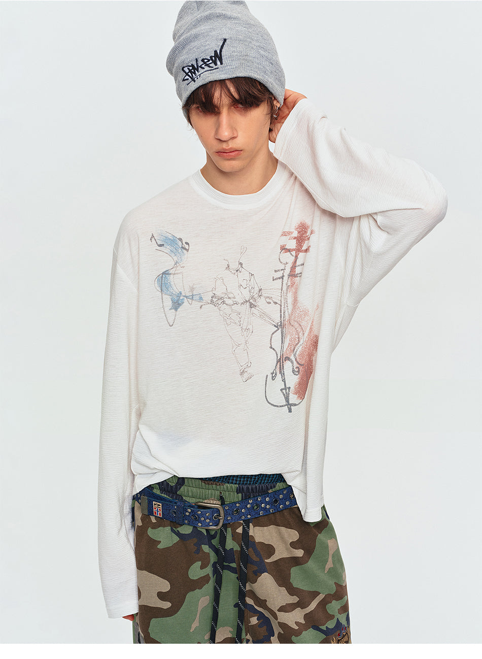 MADWITCH VIOLIN GRAPHIC LONG TEE #2605TX7036