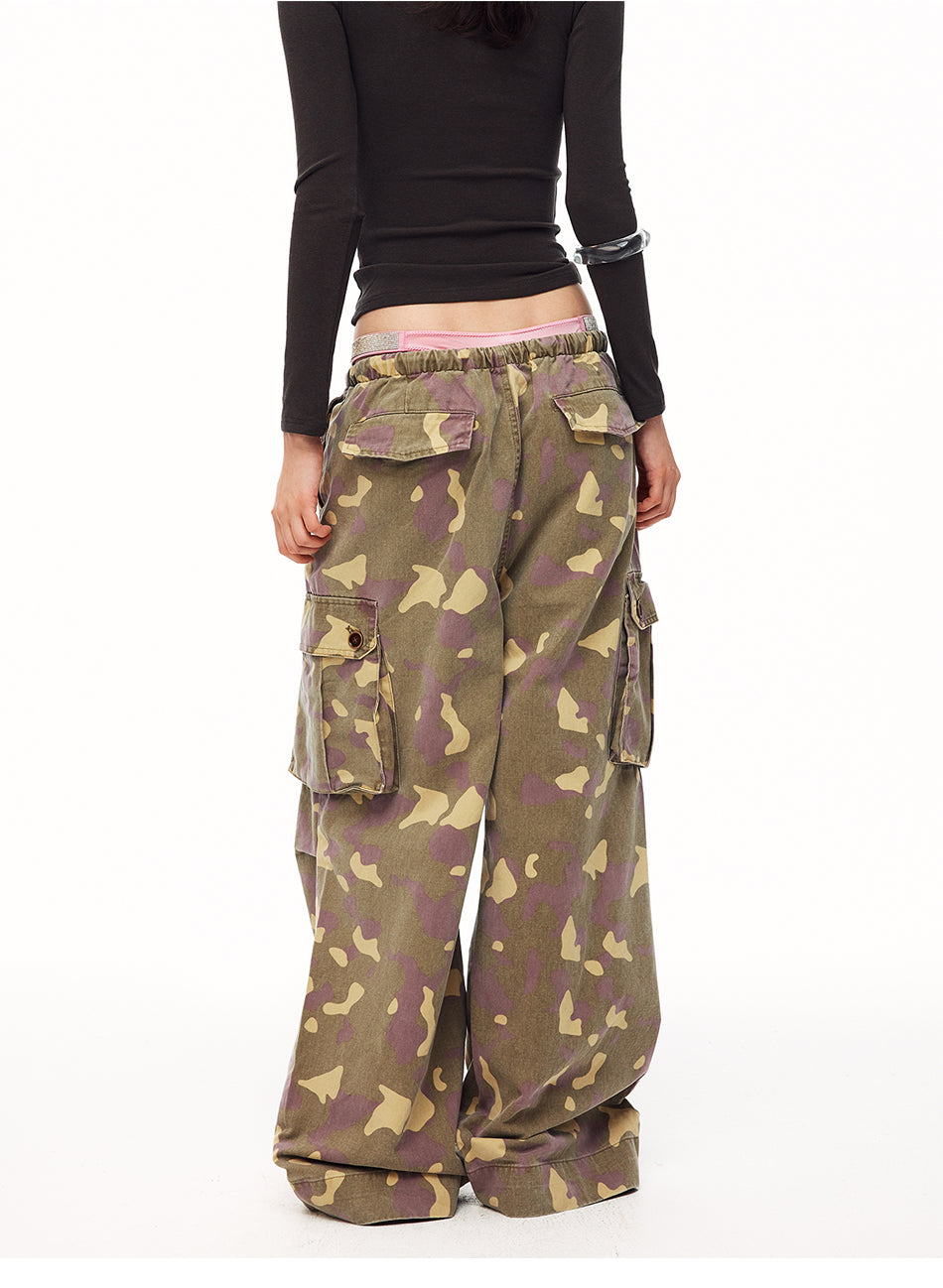 MADWITCH PURPLE CAMO MULTI-POCKET CARGO TROUSERS #CK61078