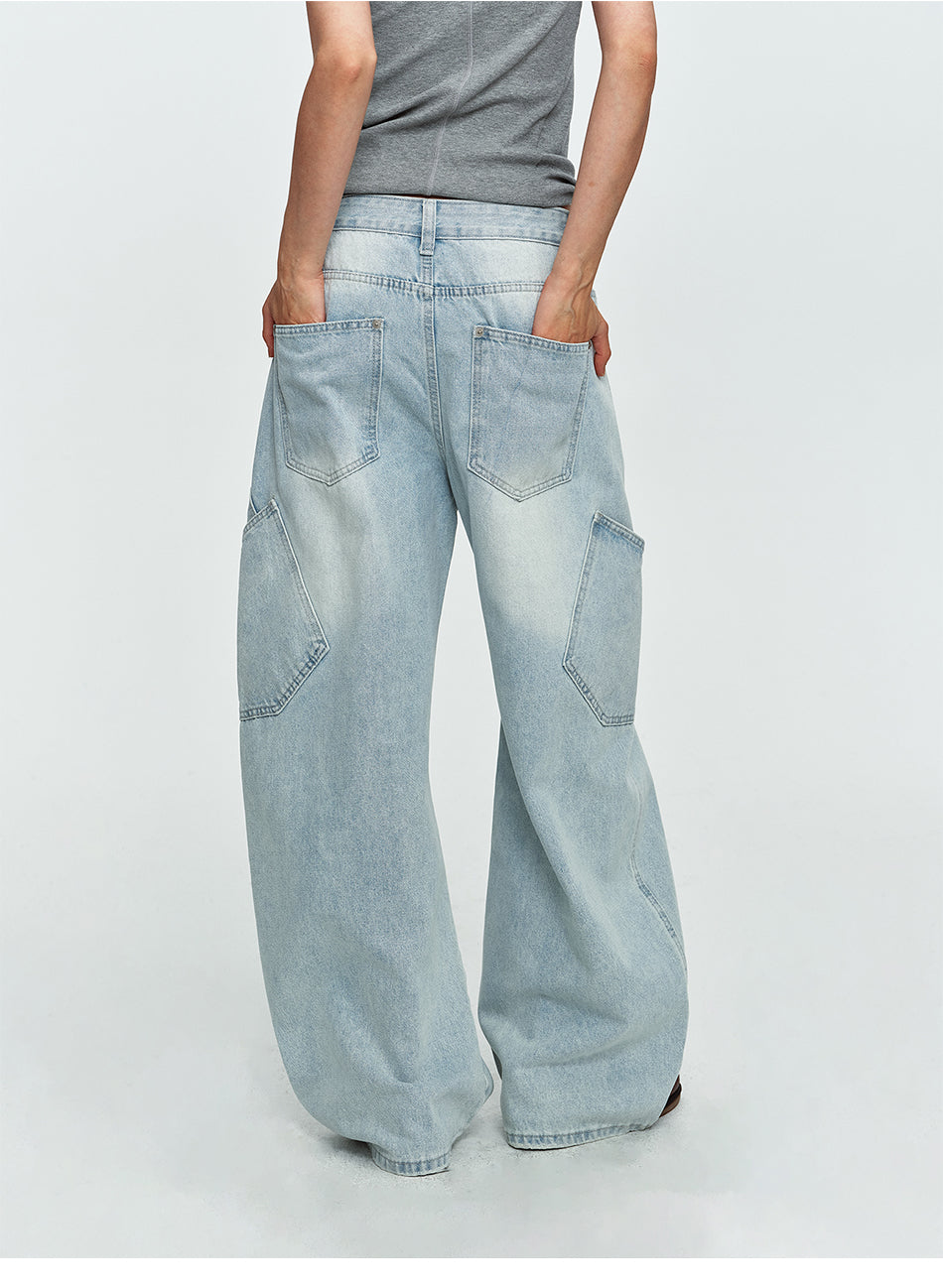 MADWITCH SIDE-POCKET LIGHT-WASH CURVED-LEG JEANS #K7388