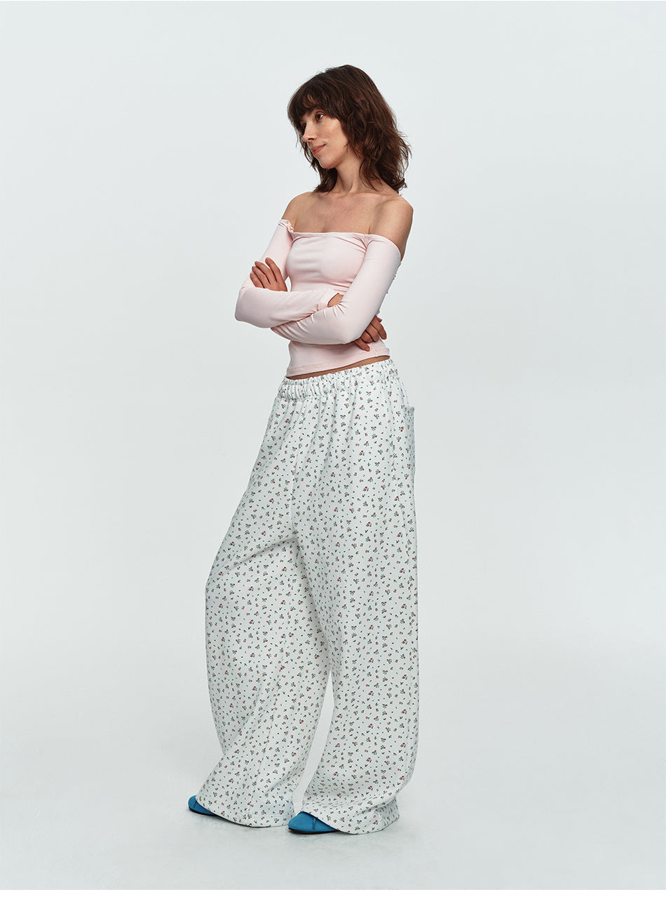 MADWITCH FLORAL-PRINT ELASTIC-WAIST WIDE-LEG PANTS #C1100