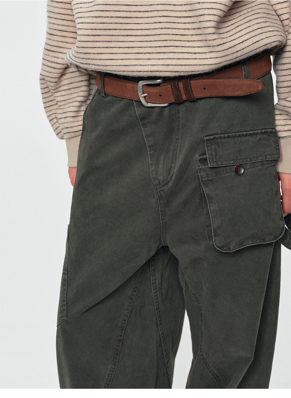 MADWITCH WASHED ASYMMETRIC CARGO TROUSERS #A641