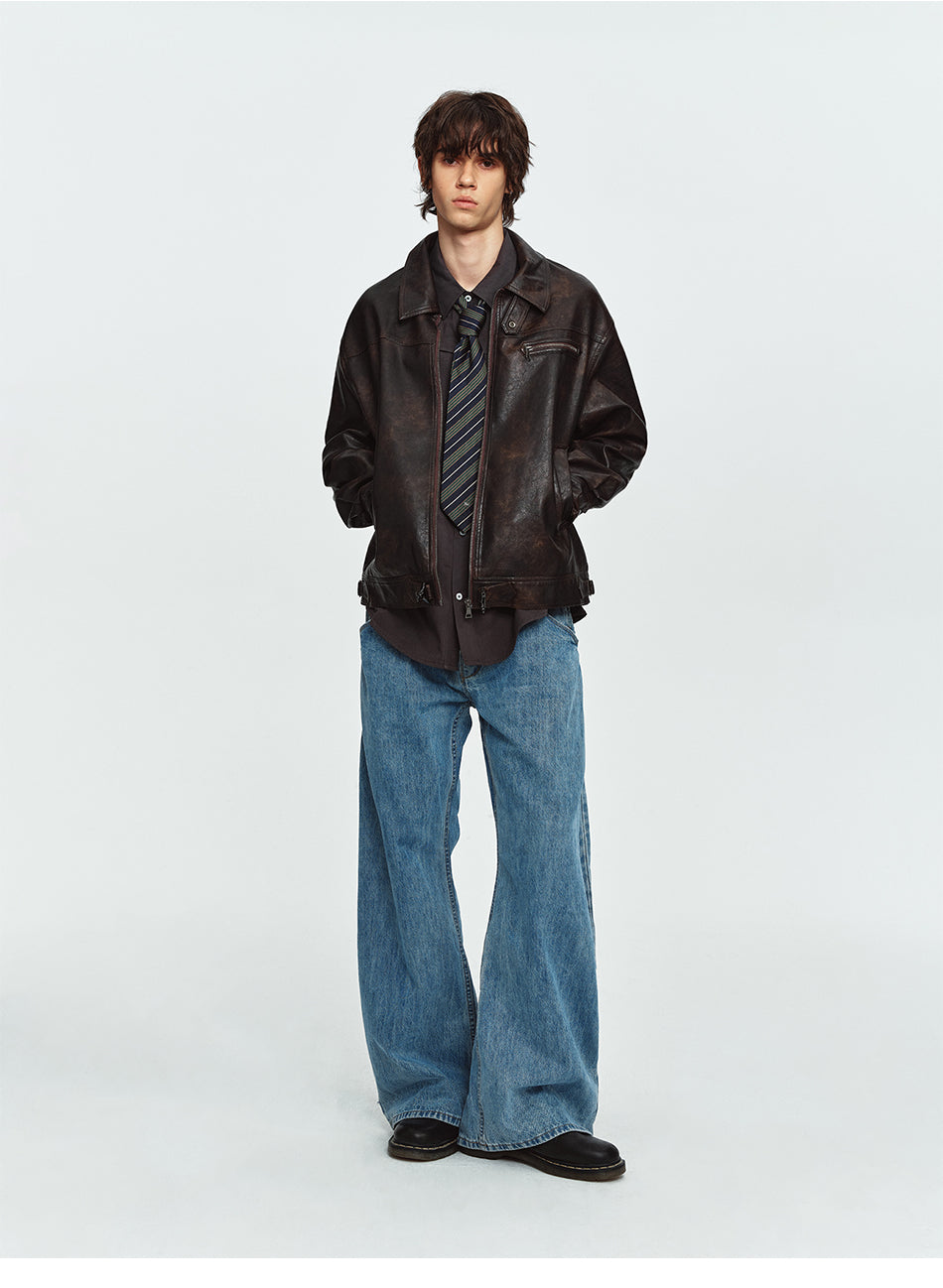 MADWITCH BURNISHED COLLARED CROPPED FAUX-LEATHER UTILITY JACKET #991521