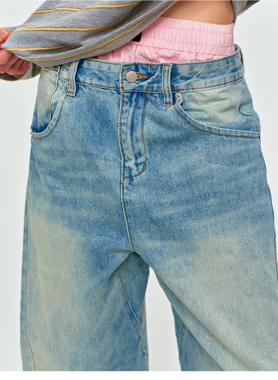 MADWITCH CINCH-BACK CURVED WIDE-LEG JEANS #CK9823