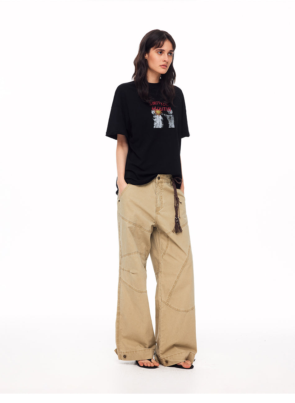 MADWITCH DECONSTRUCTED EMBROIDERED WASHED CARGO TROUSERS #CK3653
