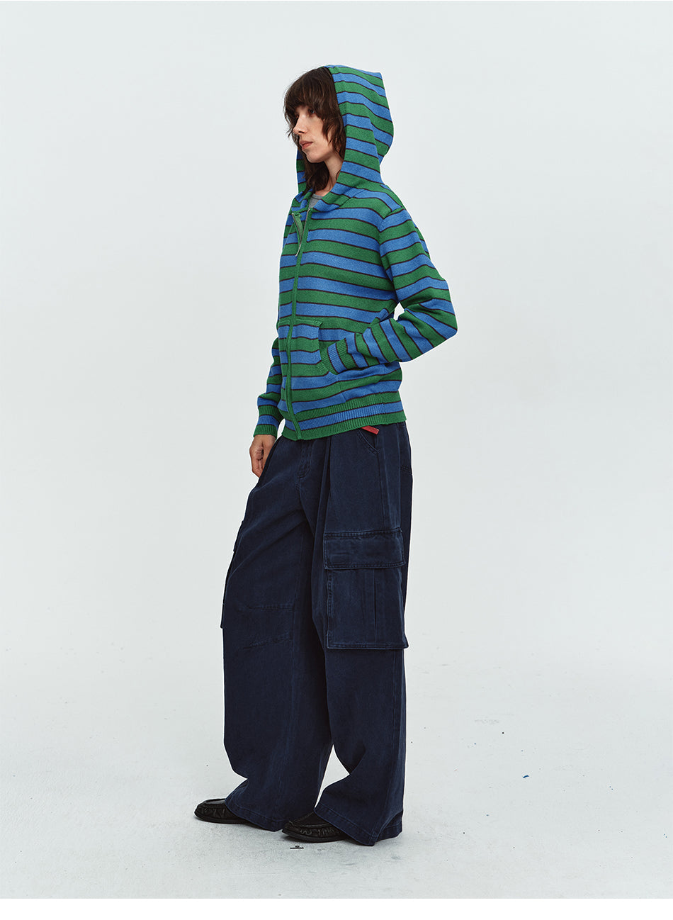 MADWITCH PLEATED WASHED CARGO WIDE-LEG TROUSERS #7621