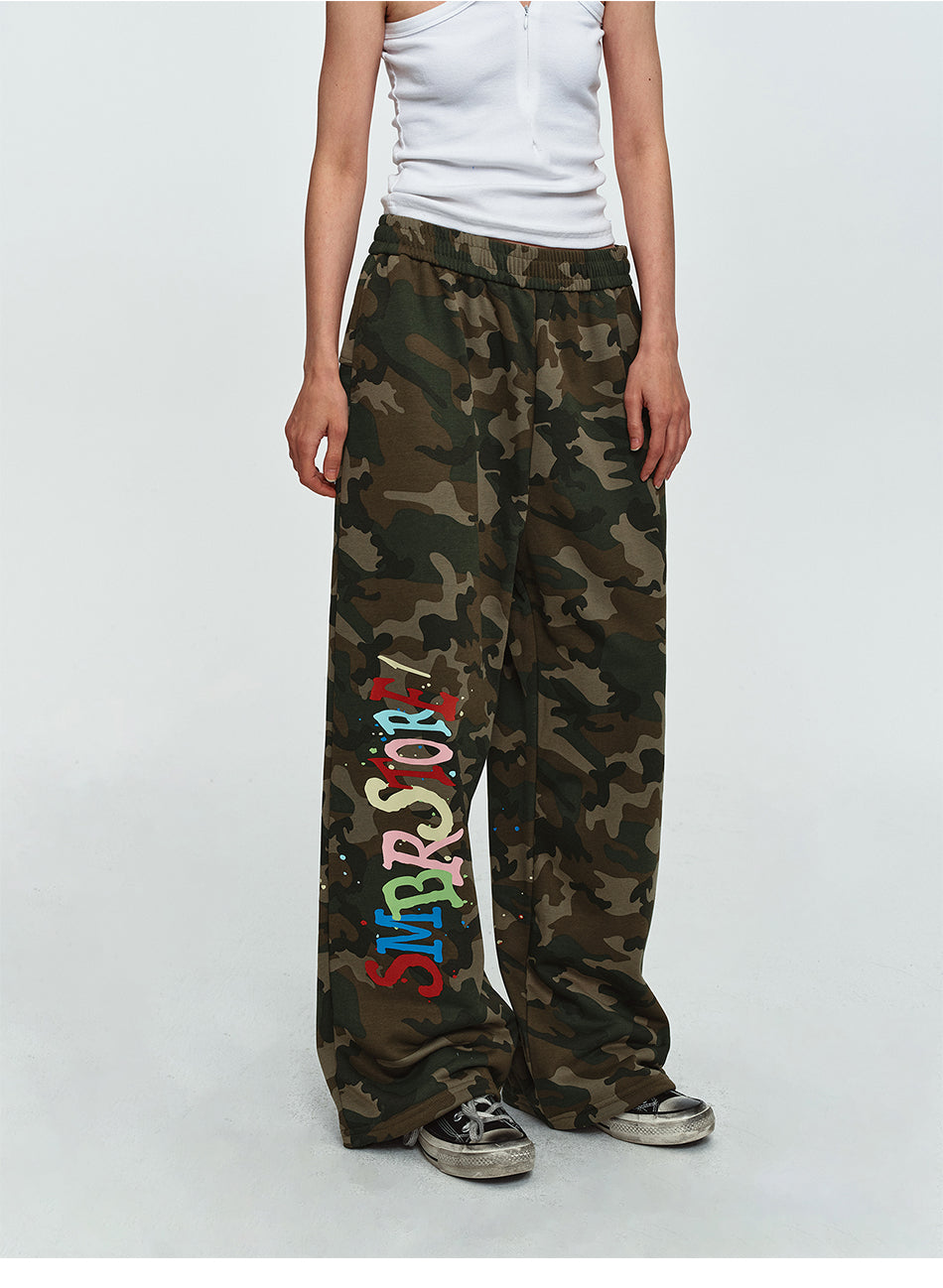 MADWITCH GRAFFITI CAMO-PRINT WIDE-LEG LOUNGE PANTS #C1062