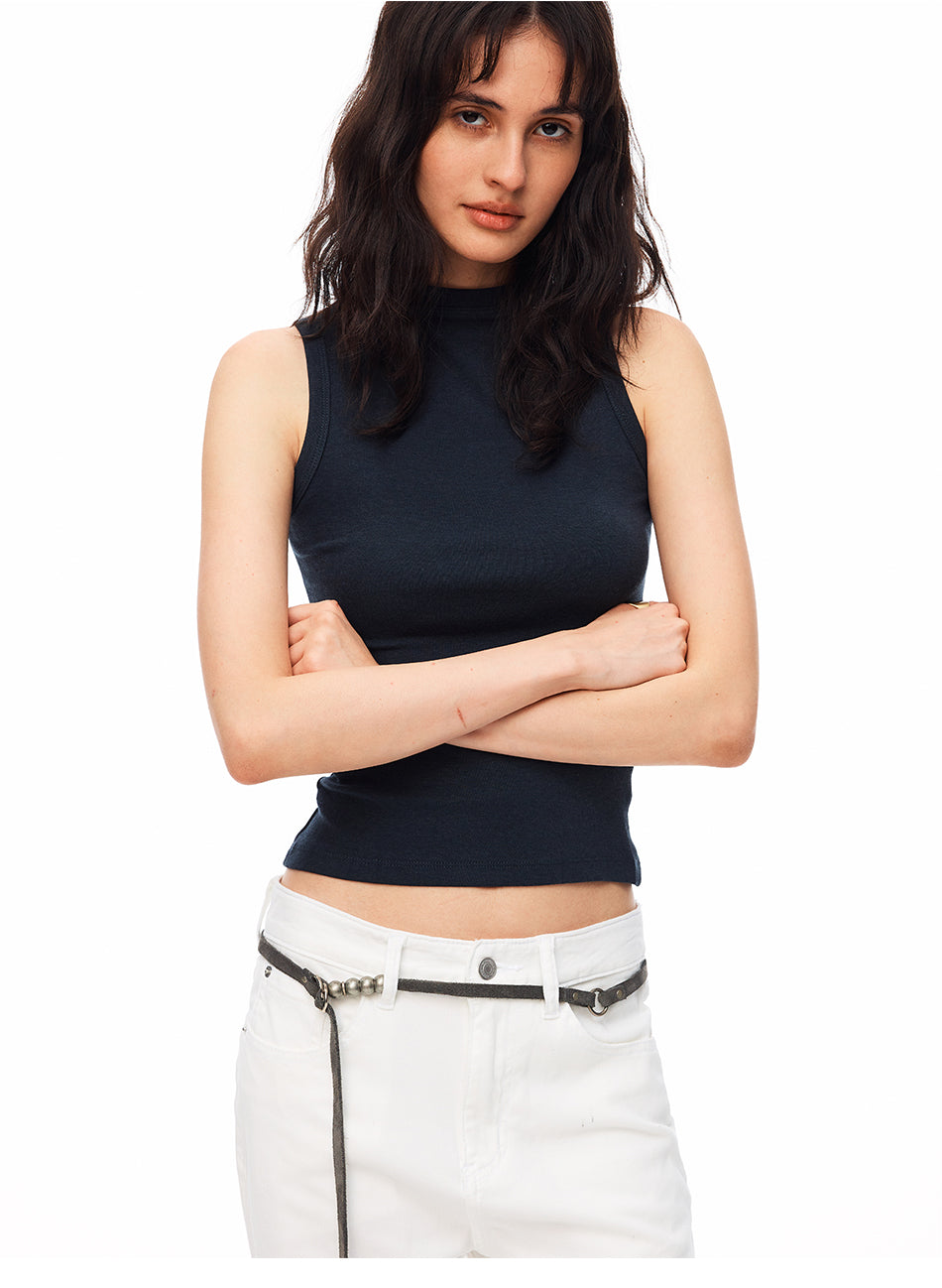 MADWITCH RIBBED MOCK NECK SLEEVELESS TANK #G2034