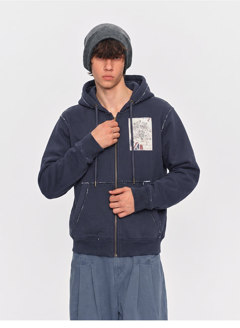 MADWITCH WASHED GRAPHIC-PATCH CROPPED ZIP HOODIE #2606WT5096