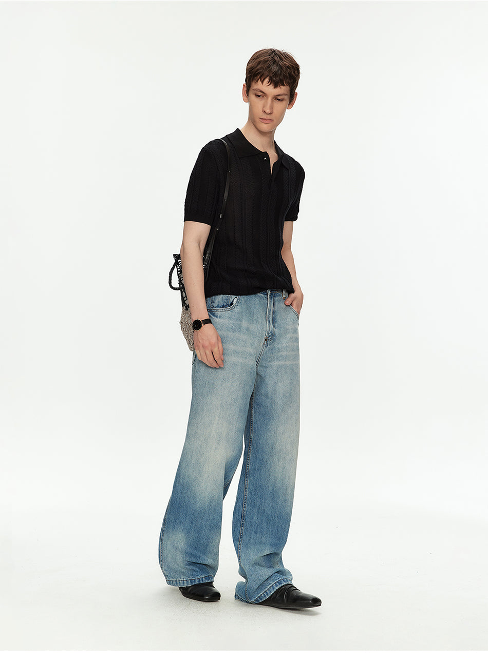 MADWITCH LYOCELL TEXTURED KNIT POLO SHIRT #AW26821