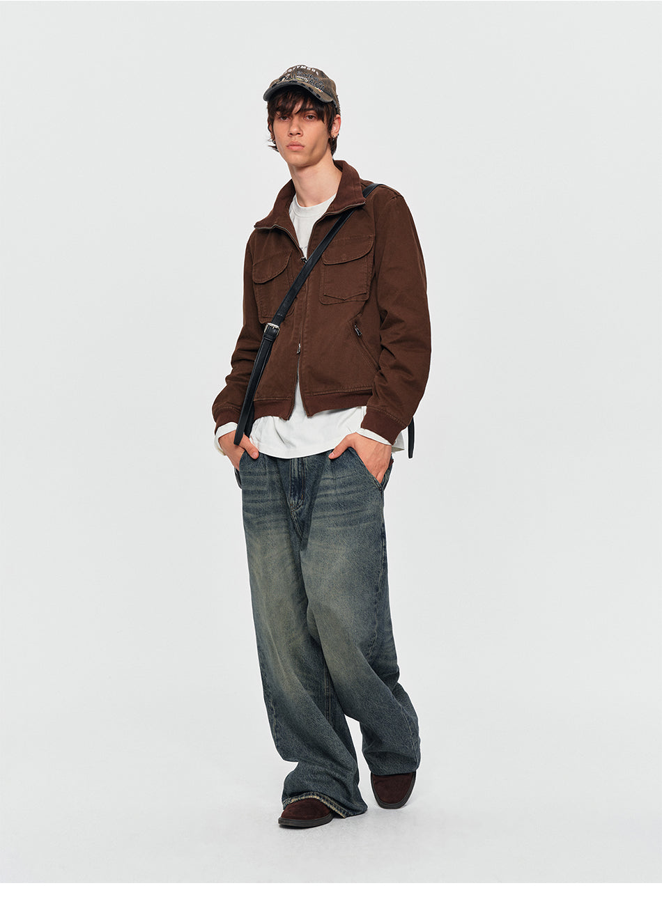 MADWITCH WASHED DUAL-POCKET STAND-COLLAR WORKWEAR JACKET #DY26043
