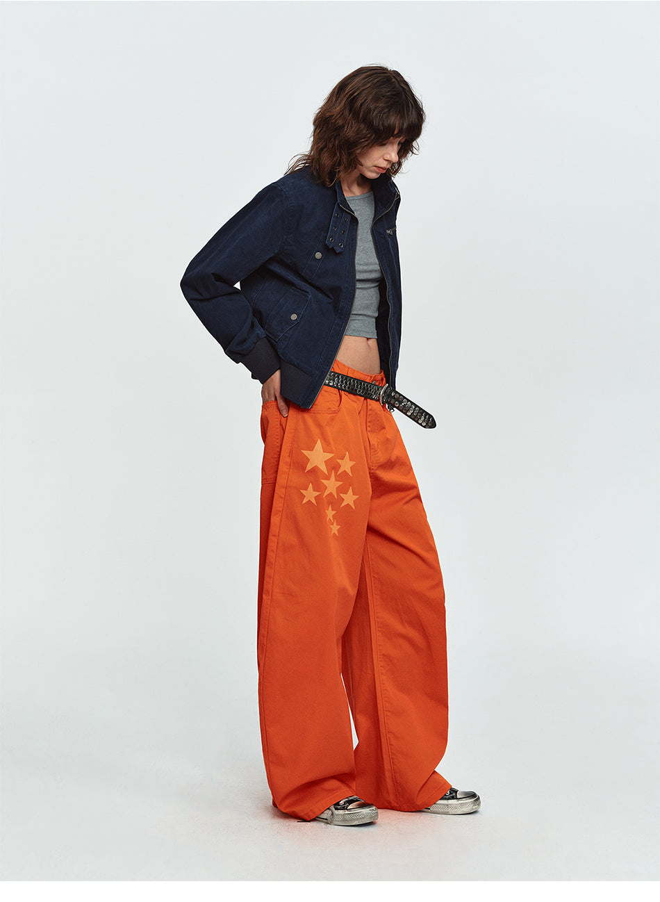 MADWITCH BUCKLED-COLLAR MULTI-POCKET WASHED CROPPED JACKET #N607
