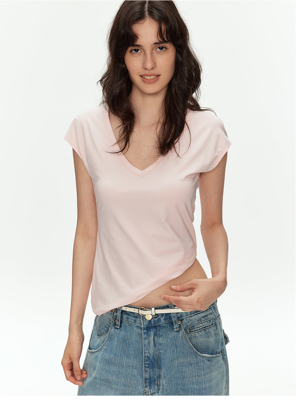 MADWITCH MODAL V-NIP CROP TEE #L0209