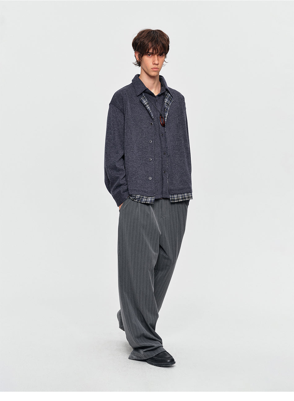 MADWITCH LAYERED PLAID-COLLAR BUTTONED SWEATSHIRT #880936