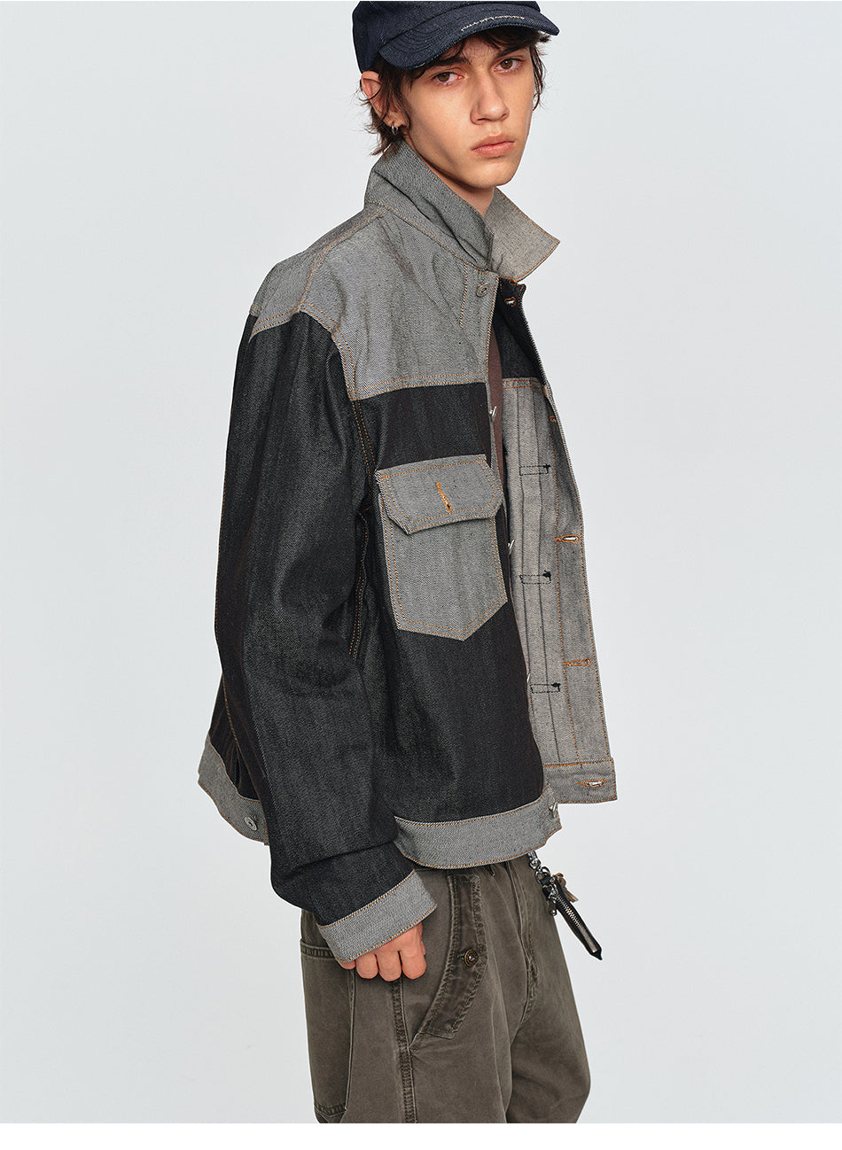MADWITCH CONTRAST-COLLAR DUAL-POCKET CROPPED DENIM JACKET #2606WT3023
