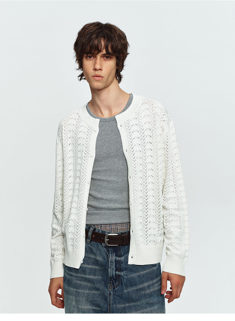 MADWITCH OPEN-KNIT JACQUARD RELAXED CARDIGAN SWEATER #MY527