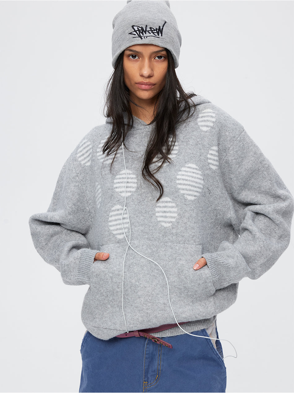MADWITCH POLKA-DOT JACQUARD CROPPED HOODED SWEATER #MYC033