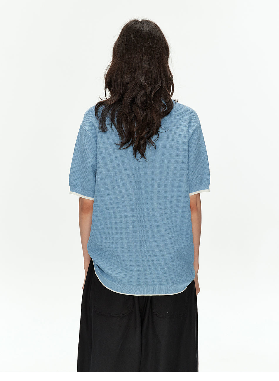 MADWITCH CONTRAST HENLEY KNIT T SHIRT #68695