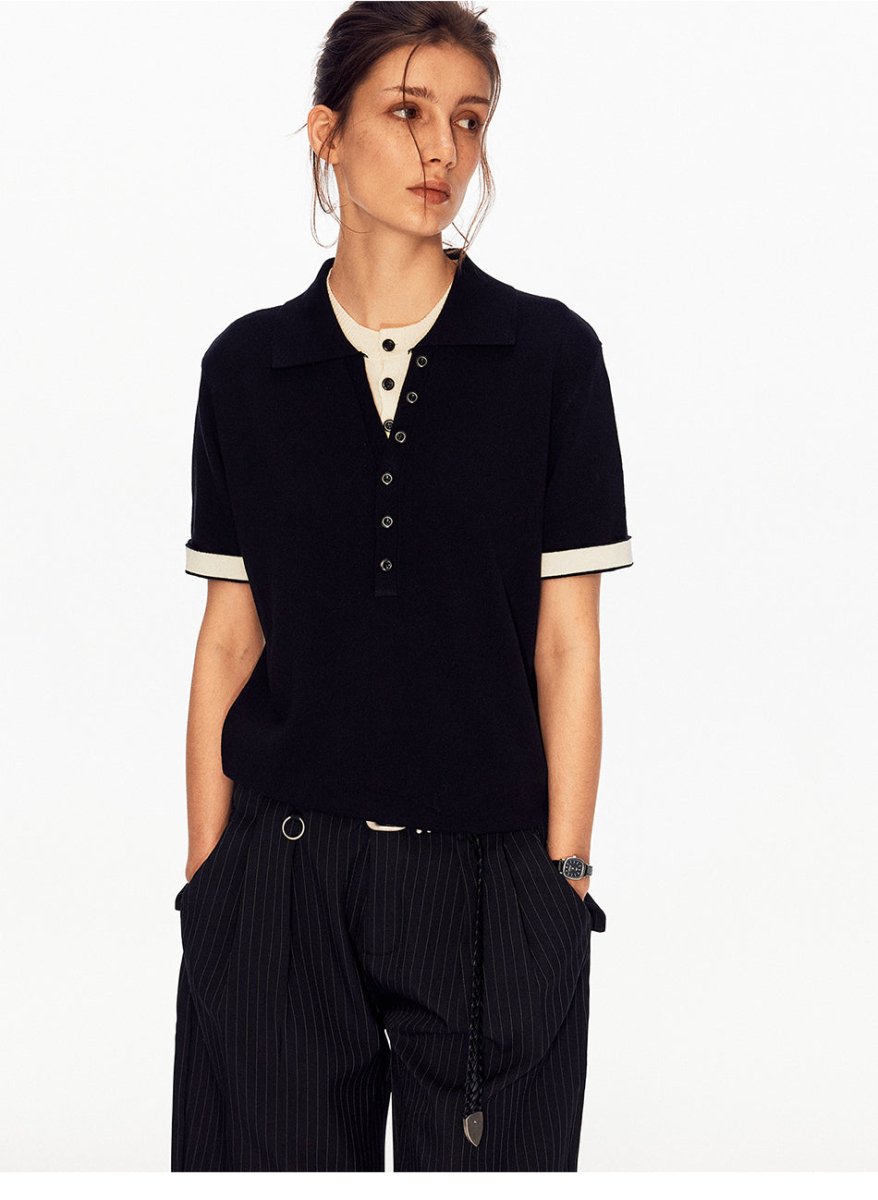MADWITCH FAUX LAYER LINEN POLO TEE UTU066 - MadWitch Store